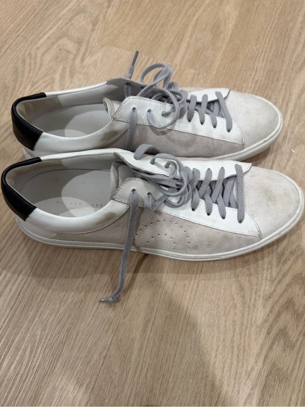 Oliver Cabell Men's White and Light Gray Casual Leather Sneakers